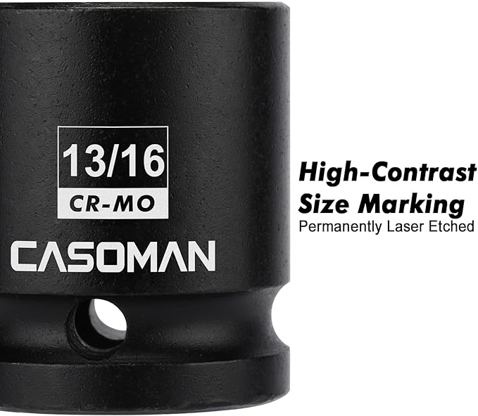 CASOMAN 1/2" Drive 4-Point Square Socket-13/16", Budd Wheel Impact Socket, CR-MO
