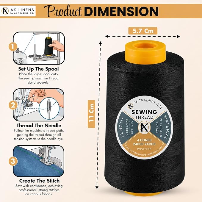 AK Trading 4-Pack Black All Purpose Sewing Thread Cones of High Tensile - Image 2
