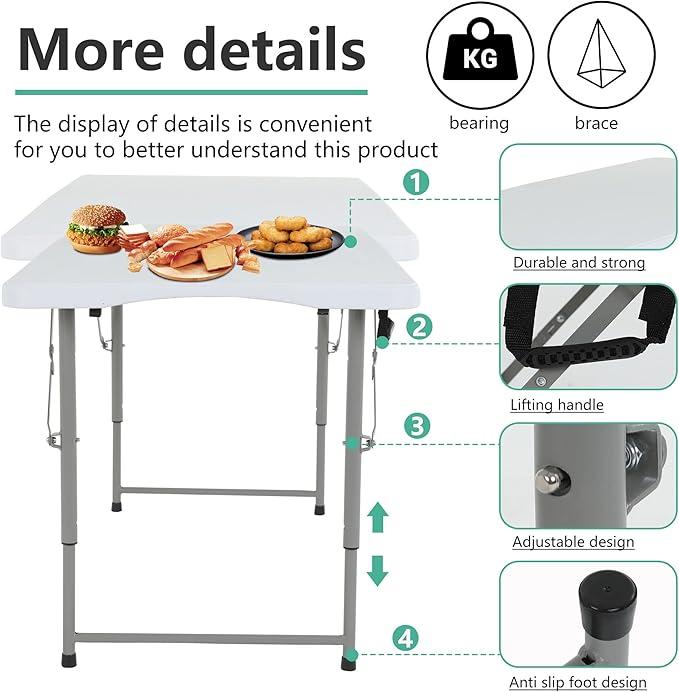 FDW 4FT Folding Table Half Portable Foldable Table Picnic Table - Image 4