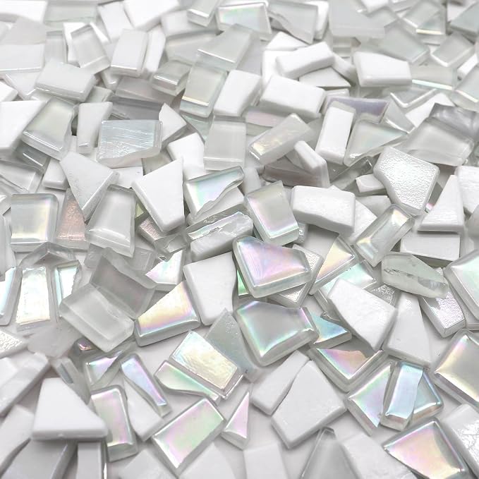 LITMIND 1.1LB White Mixed Irregular Glass Scraps Mosaic Tiles - Image 2