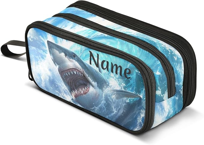 Custom Shark Blue Ocean Wave Pencil Case Box Boys Girls Personalized Name Large by BOENLE-WELCOMEYOURCOMING