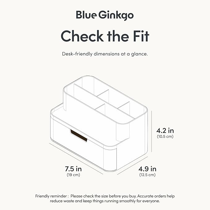 BLUE GINKGO Compact Desk Organizer – Small 5-Compartment, Half Drawer Storage – - Image 3