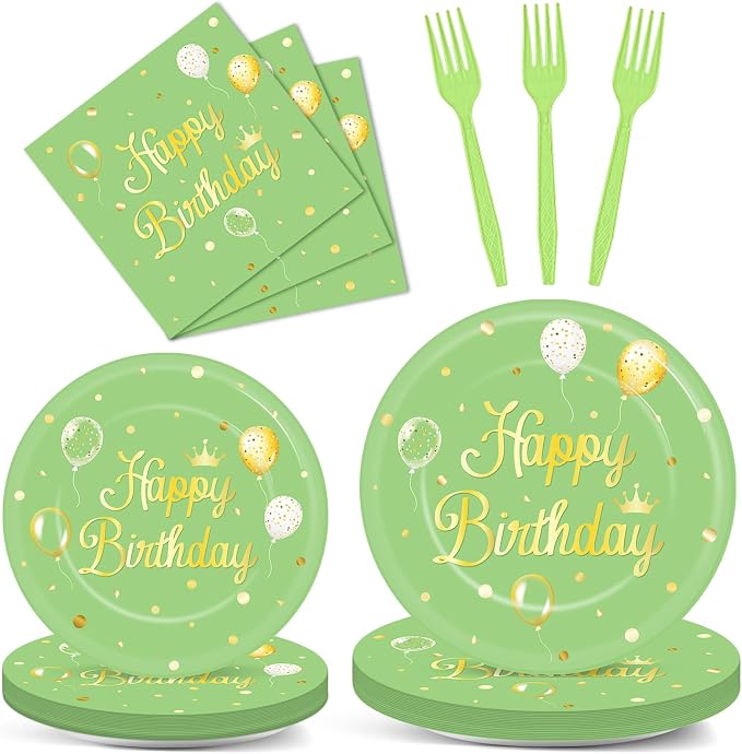 Qyeahkj 100 Pcs Sage Green Birthday Party Supplies Olive Green Gold Paper by Qyeahkj