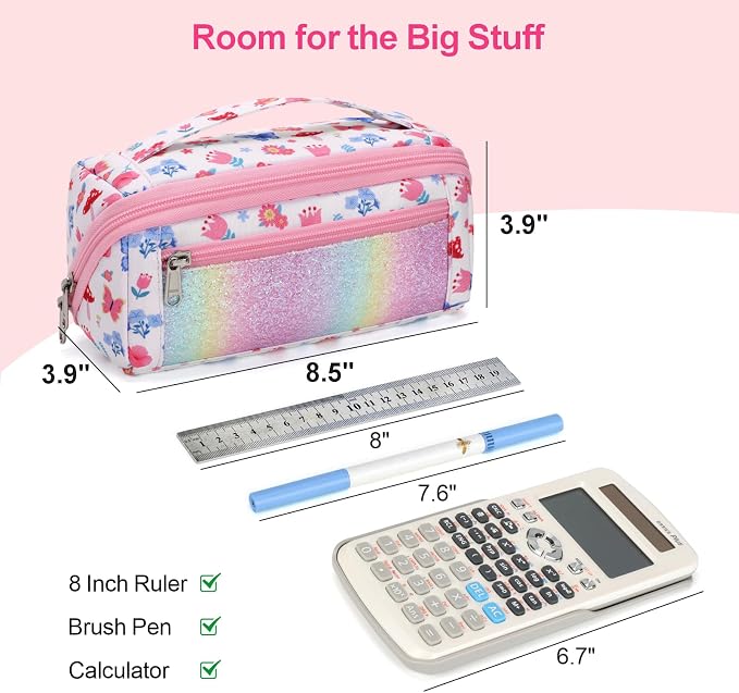 Pencil Case for Girls, Durable Kids Pencil Pouch for School, Wide Opening Soft - Image 2