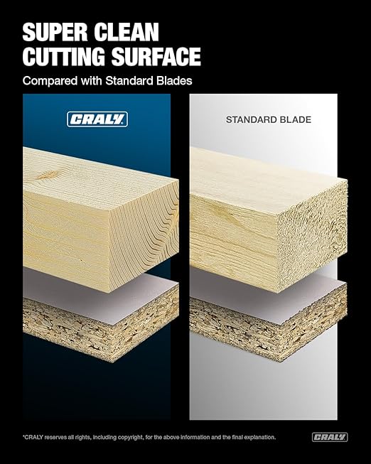 CRALY 8-1/4 Inch 60 Teeth Ultra Fine Finish Wood Cutting Circular Saw Blade, 5/8 Inch Arbor, Carbide Tipped, Thin Kerf, Black Ice™ Coating, for Plywood, MDF, OSB, Laminated(C0860FF)