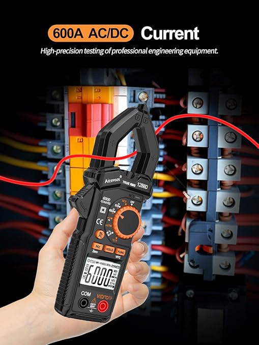 Clamp Meter 6000 Counts Amp Meter Auto-ranging dc Clamp Meter, Measures Current Voltage Capacitance Resistance (AC/DC Current)
