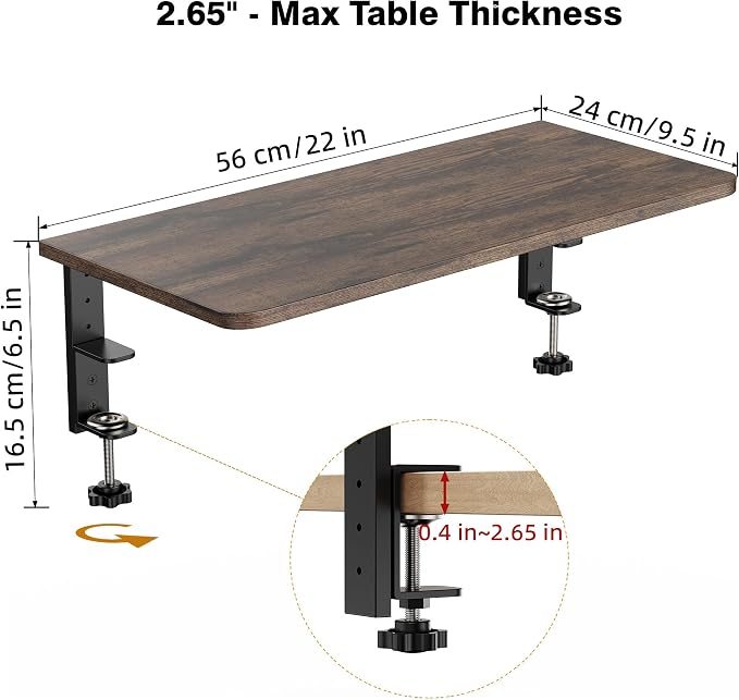 Desk Extender, 22-inch Clamp-On Desk Shelf, Height-Adjustable Desktop Shelf - Image 2