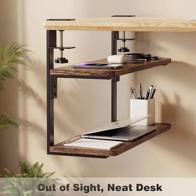 2-Tier Desk Extender, 22-inch Clamp-On Desk Shelf, Height-Adjustable Desktop - Image 7