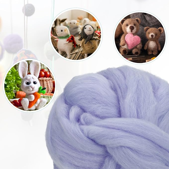 uxcell Needle Felting Wool, 3.5 Oz Nature Fibre Wool Yarn Roving - Image 4