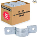 SELECT 25 Pack Lighting 2 Hole 1-1/2 Inch Rigid Pipe Straps for EMT, Heavy-duty Zinc-Plated Steel Clips with Reinforced Rib, Conduit Strap for Pipes, Cables, and Tubes, Snap-On Installation