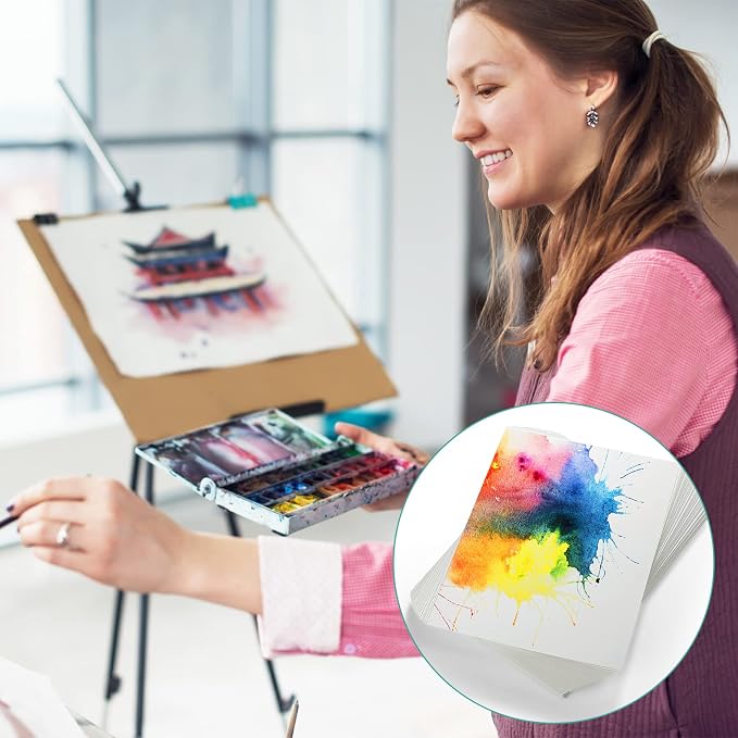 TecUnite 60 Sheets Watercolor Paper Pad Bulk Art White Cold Press Painting Paper - Image 6