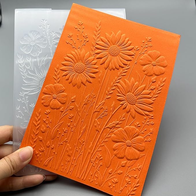 3D Plastic Embossing Folder Template Sunflowers and Flowers Texture 5x7 Inch - Image 3