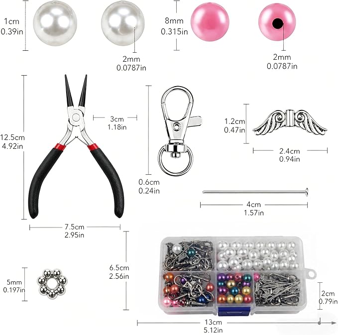 180Pcs DIY Angel Pendant Keychains Kit Includes Alloy Wing Spacer Imitated Bead - Image 2