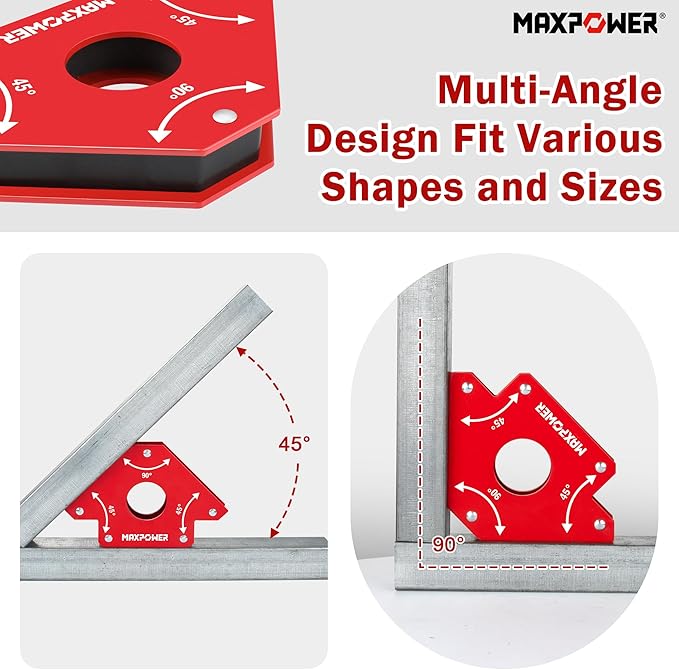 MAXPOWER Welding Magnets, 2-piece Welding Magnet Set, 75 LBS Holding Power Welding Accessories, 45° and 90° Angle Welding Magnet Holder for Welding Work