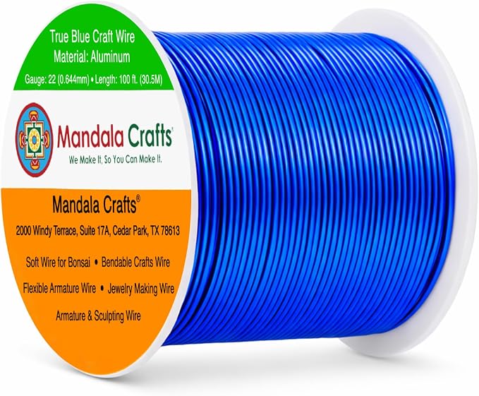 Mandala Crafts 22 Gauge True Blue Anodized Aluminum Craft Wire, 100 FT | Colored by MandalaCrafts