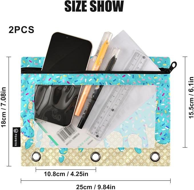 Teal Blue Ice Cream Print Pencil Pouch - Image 3