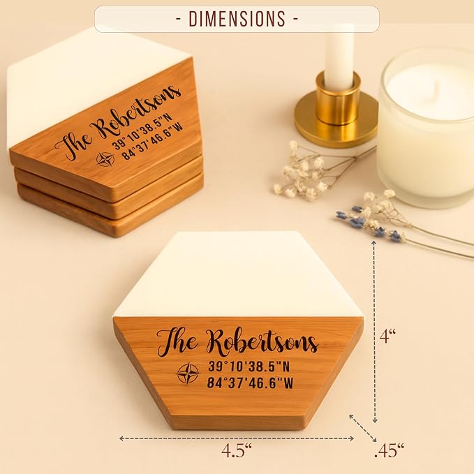 Personalized Wooden Coasters – Handmade Drink Coaster, Custom Wedding, - Image 5