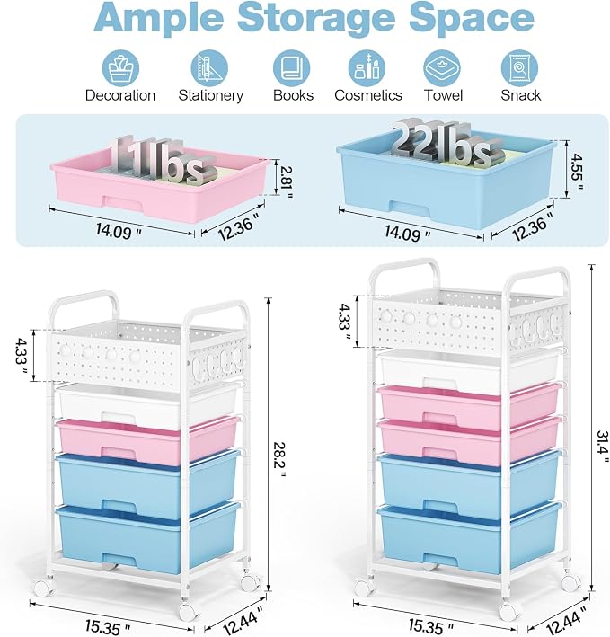 4 Drawer Rolling Storage Cart - Image 2