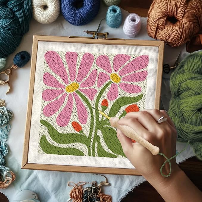 BEUNITONE Flower Beginners Punch Needle kit Handcraft Embroidery Starter Kits - Image 7