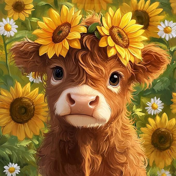 Cow Flowers Stamped Cross Stitch Kits by Paintcolordiamondpainting