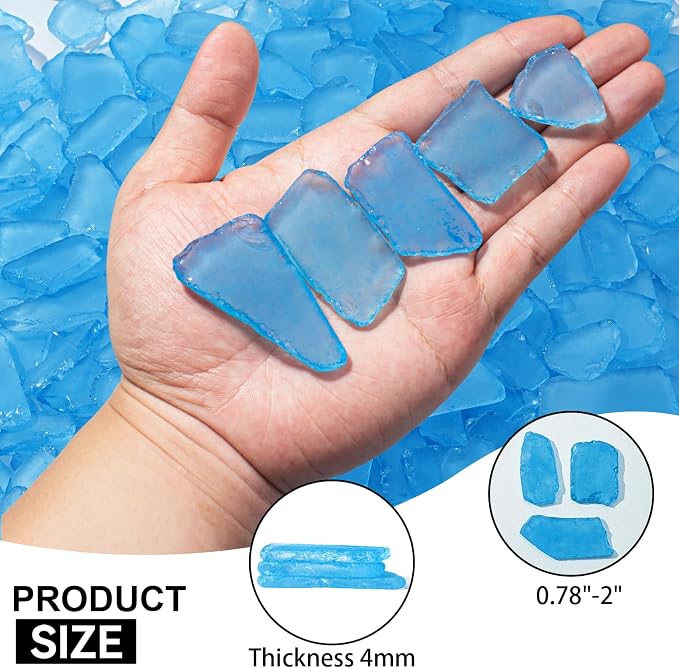 Keedolla Tumbled Sea Glass for Crafts - 10 OZ Sky Blue Seaglass Pieces Flat - Image 3