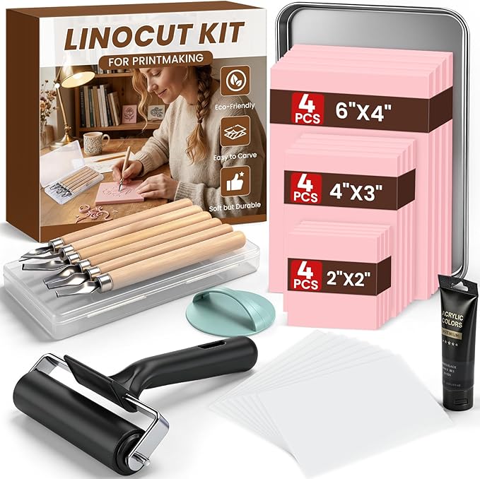 LINSIRON Linocut Kit for Printmaking, Linocut Tools Block Printing Stamp Making by LINSIRON