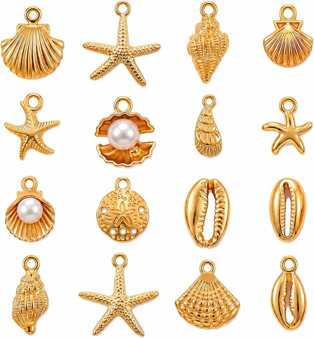 MAYNOS Gold Seashell Charms for Jewelry Making by MAYNOS