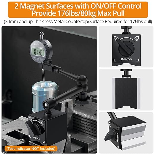 Neoteck Magnetic Base Stand for Digital Dial Indicator Gauge Pro-176lbs/80kg Tensile Force - Black