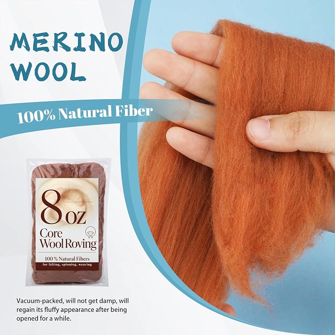 Wonvoc 8 OZ Merino Wool Roving, Core Wool - Image 3