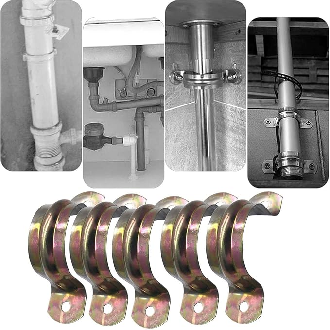5 Pcs 4inch Rigid Pipe Strap,Two Hole Strap U Bracket Iron, Widened Tube Strap Tension Clip Assortment Kit Heavy Duty Pipe Clamp（110mm）