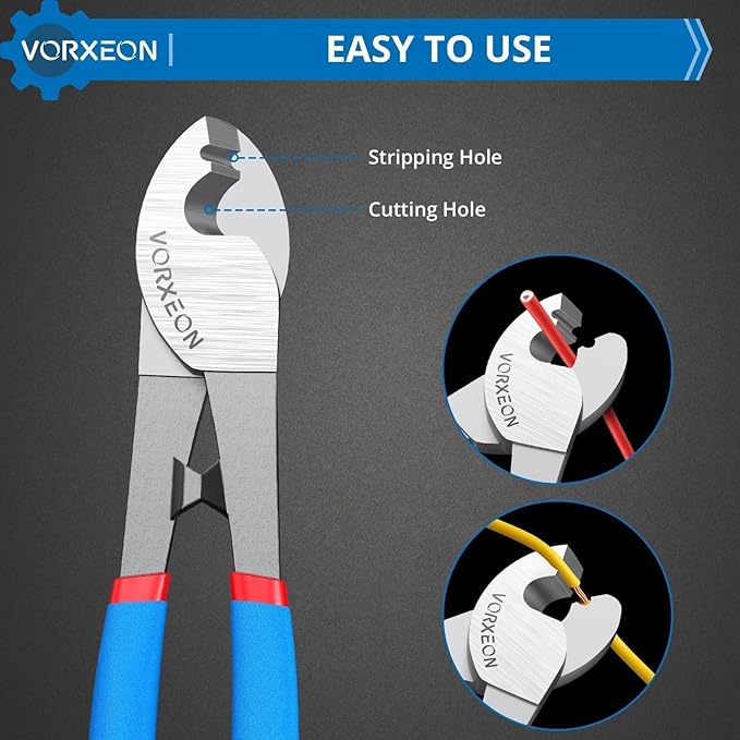 10-Inch Compact Heavy-Duty Cable Cutter Small Head - High-Leverage Tool for Soft Copper/Aluminum Wires & Communication Cables