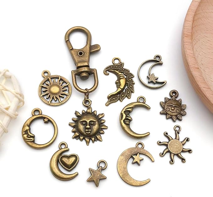 WOCRAFT 60pcs Antique Bronze Sun Moon Star Bracelet Charms - Image 6