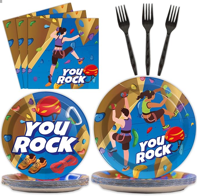 96 Pcs Rock Climbing Party Plates and Napkins Supplies Tableware Disposable by partygreeting