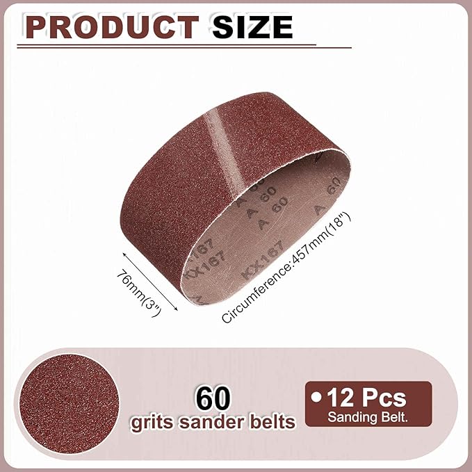 HARFINGTON 3 x 18 Inch Sanding Belts, 12 Pcs 60 Grits Aluminum Oxide Abrasive Belt Sander File Belt for Woodworking, Metal Polishing, Knife Sharpener