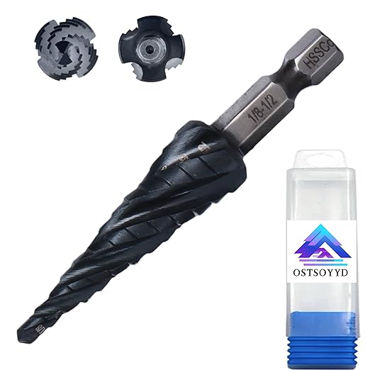Step Drill Bits M35 Four Spirl Flute Cobalt Step Drill Bits Set 1/8"-1/2" （13 Sizes ） Wear-Resistant TiAlN Coated,1/4" Hex Shank Drill for Metal, Stainless Steel, Aluminum, Plastic