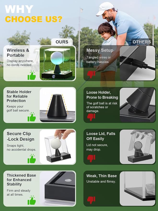JupDec Cordless LED Golf Ball Display Case, Autograph Cube Showcase - Image 7