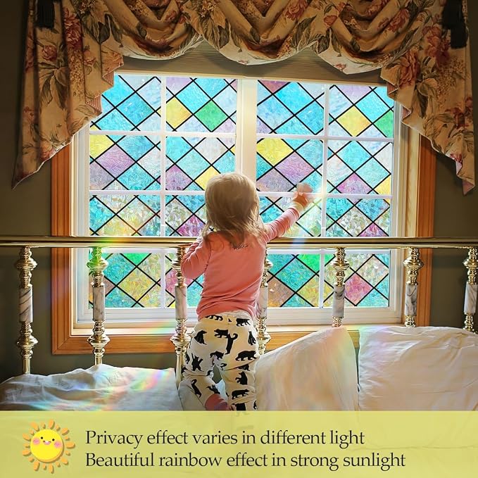 Bloss Stained Glass Window Film, 3D Rainbow Windows Privacy Film, Colorful - Image 3