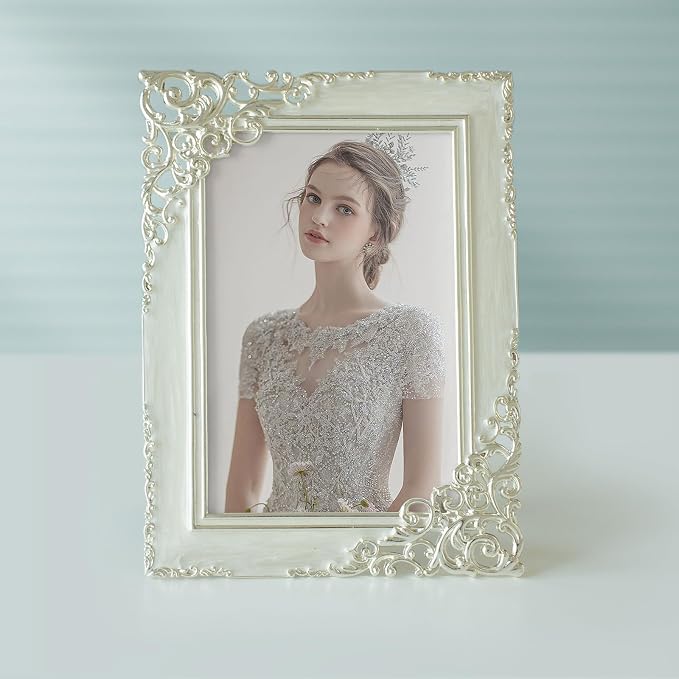 DIKAR Silver 4x6 Picture Frame, Hollow-Carved Design Retro Metal Frame - Image 2