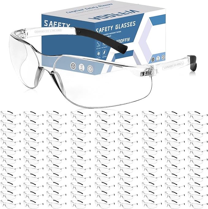 Clear Safety Glasses Bulk of 100,ANSI Z87.1 Eye Protection Goggles with Scratch and Impact Resistant for Construction and Laboratory