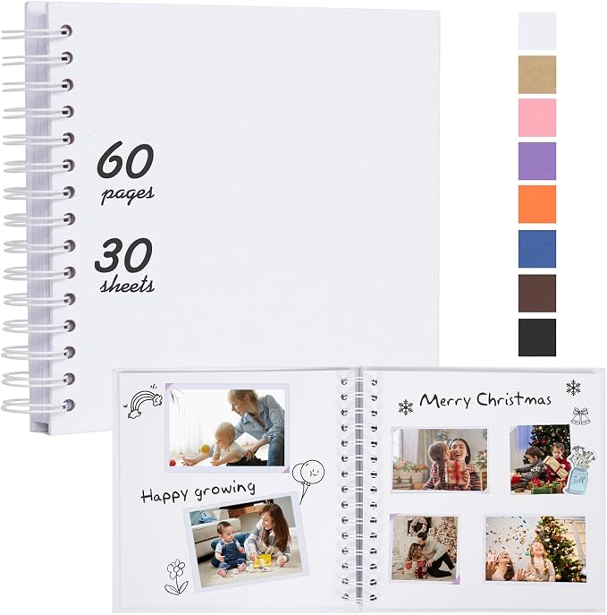 RECUTMS 8x8 Inch Scrapbook Album 60 Page Kraft Paper Baby Memory Book White | by RECUTMS