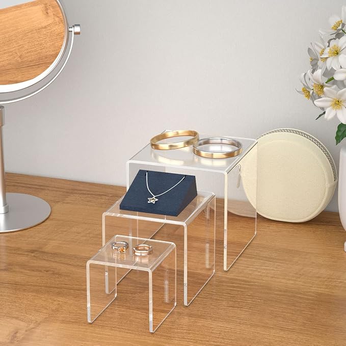 HIIMIEI Clear Acrylic Display Risers 2 Sets, 3-Tier Risers Stands Showcase - Image 6
