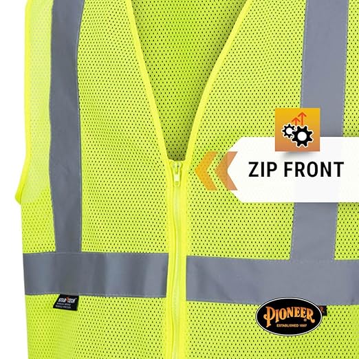 Pioneer Hi Vis Mesh Safety Vest - for Traffic & Public Workers - Cool & Lightweight - Class 2 - Reflective Tape - Yellow