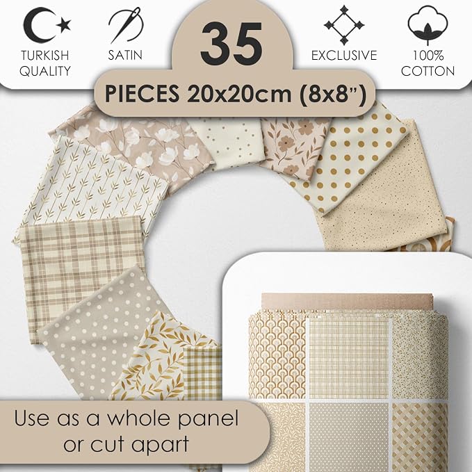 Cotton Satin Patchwork Fabric Panel – 35 Designs, 20×20 cm Squares, Single - Image 2