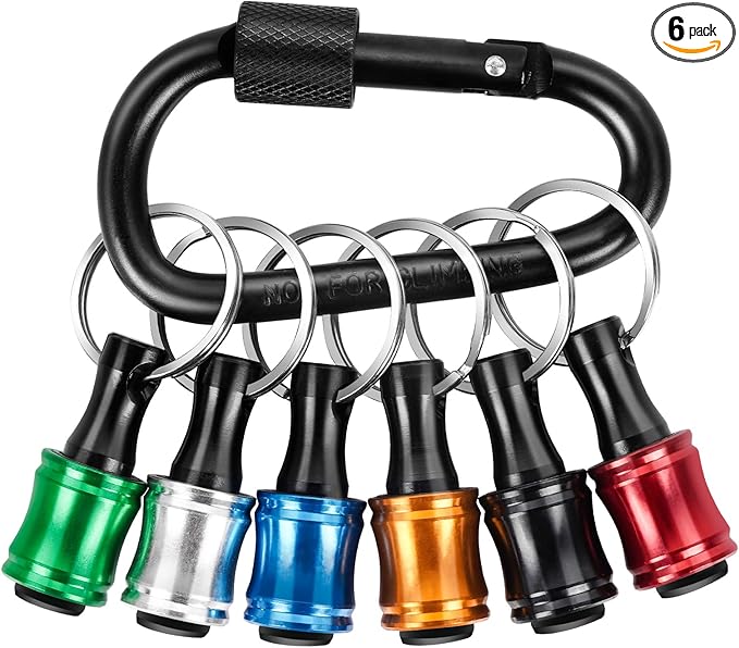 1/4 Bit Holder Keychain 6pc, 1/4 inch Hex Shank Bit Holders, Quick Release Bit Holder For Nut Driver, Screwdriver & Drill Bits w/Key Chain Carabiner
