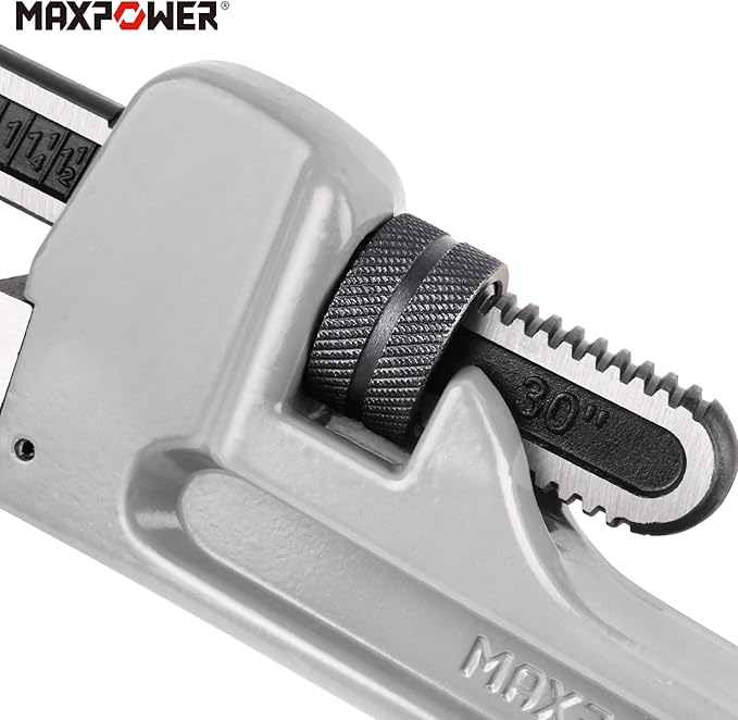 MAXPOWER 30-inch Pipe Wrench, Aluminum Straight Plumbing Wrench Heavy Duty Adjustable Pipe Wrench
