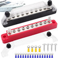 150A 12V Bus Bar Marine, 1/4" Power Distribution Block, Battery Buss Bar, Automotive Busbar Terminal Block for Car and Boat, 2 x 1/4" Posts, 8 x #8 Screws Terminals (Black+Red)