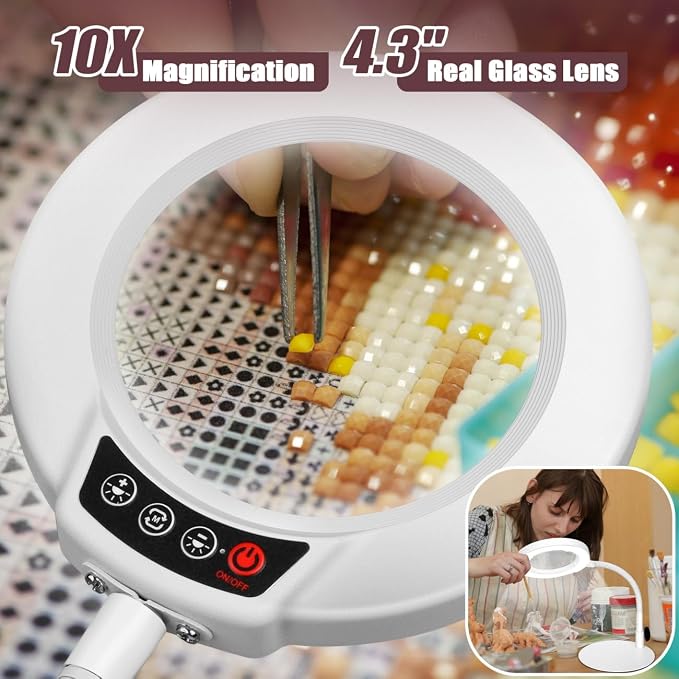 10X Magnifying Glass with Light and Stand, 5 Color Modes Stepless Dimmable LED - Image 2
