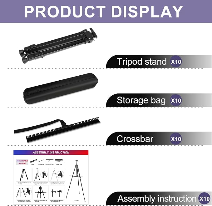 AROIC10 Pack Painting Display Easel Stand Portable Adjustable Metal Tripod - Image 2