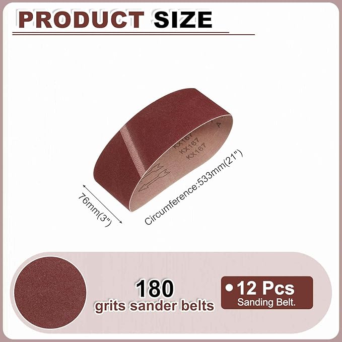 HARFINGTON 3 x 21 Inch Sanding Belts, 8 Pcs 180 Grits Aluminum Oxide Abrasive Belt Sander File Belt for Woodworking, Metal Polishing, Knife Sharpener