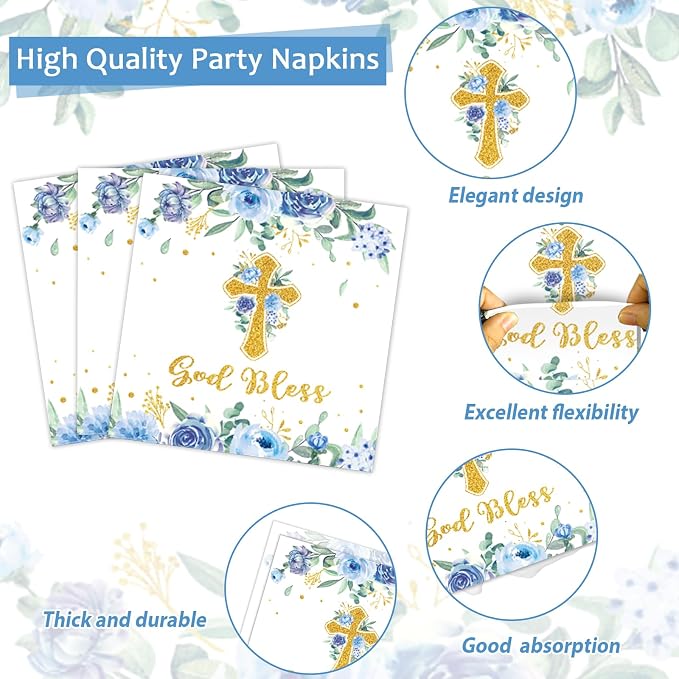200pcs God Bless Plates Napkins Baptism Paper Tableware Set First Holy - Image 4